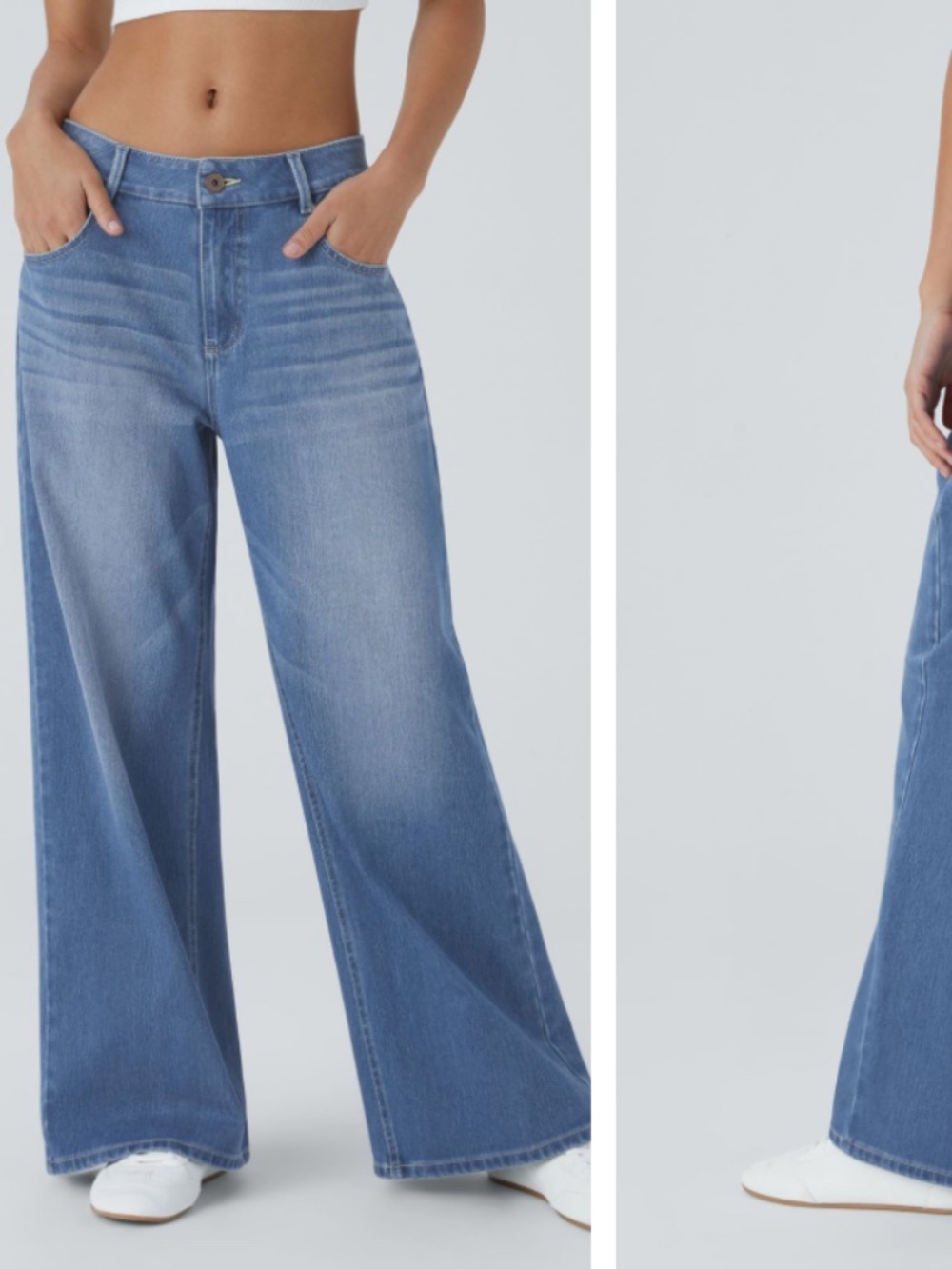 Halara Flex Low Rise Zipper Pockets Washed Baggy Wide Leg Casual Jeans